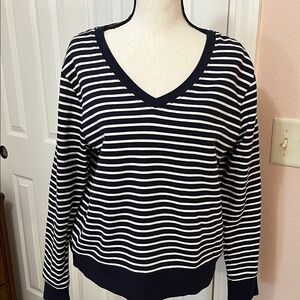 a new day Black and White Striped V-Neck Sweater